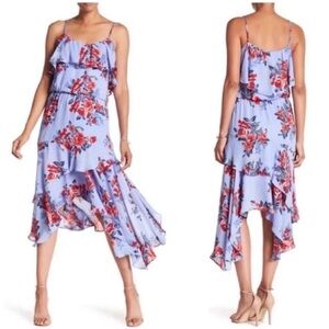 Parker Floral Ruffle Asymmetrical Midi Dress